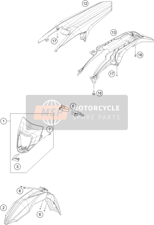 Husqvarna FE 250, United States 2015 Maschera, Parafanghi per un 2015 Husqvarna FE 250, United States