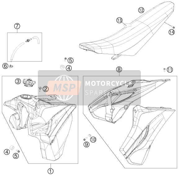 Husqvarna FE 450, Europe 2015 Tank, Zadel voor een 2015 Husqvarna FE 450, Europe