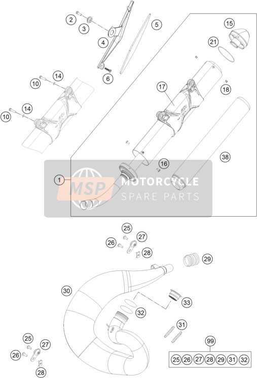 Husqvarna TE 250, Australia 2015 Impianto di scarico per un 2015 Husqvarna TE 250, Australia