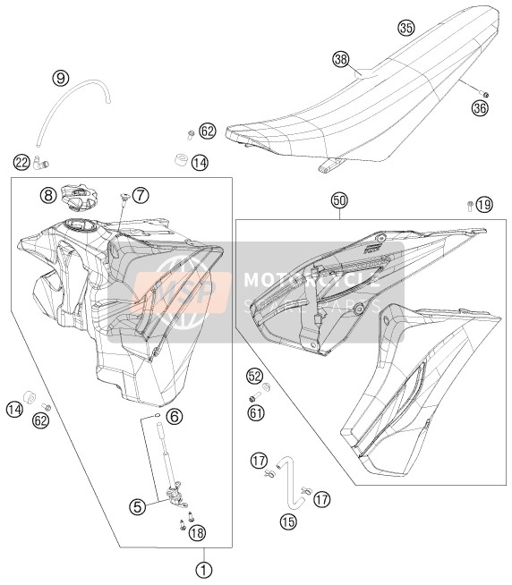 Husqvarna TE 250, Australia 2015 Tanque, Asiento para un 2015 Husqvarna TE 250, Australia