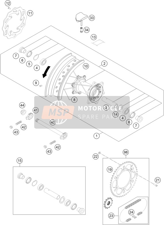 Husqvarna TE 300, United States 2015 Achterwiel voor een 2015 Husqvarna TE 300, United States