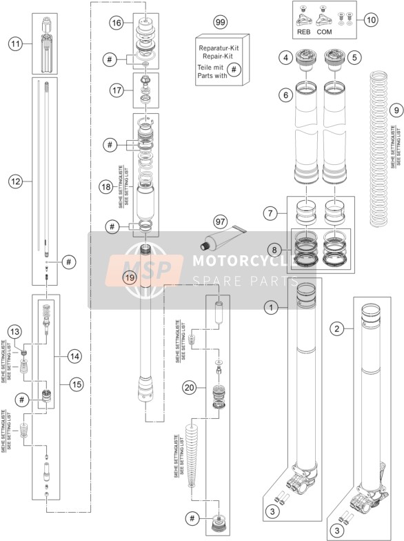 Husqvarna FE 250, Europe 2016 Front Fork Disassembled for a 2016 Husqvarna FE 250, Europe