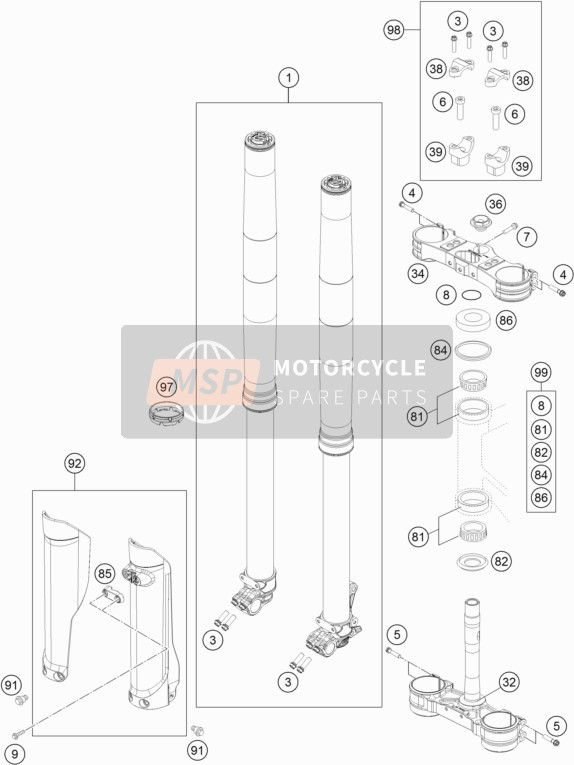 Husqvarna FE 250, Europe 2016 Forcella anteriore, Triplo morsetto per un 2016 Husqvarna FE 250, Europe