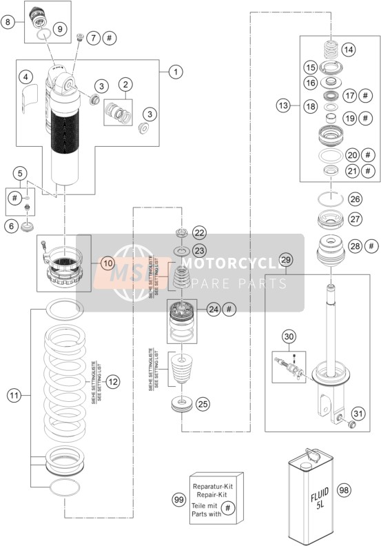 Husqvarna FE 250, Europe 2016 Shock Absorber Disassembled for a 2016 Husqvarna FE 250, Europe