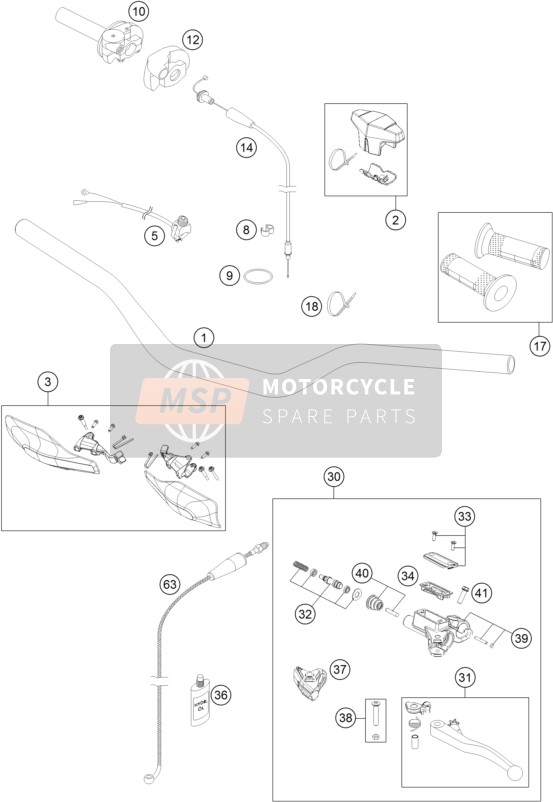 Husqvarna TE 125, United States 2016 Handlebar, Controls for a 2016 Husqvarna TE 125, United States