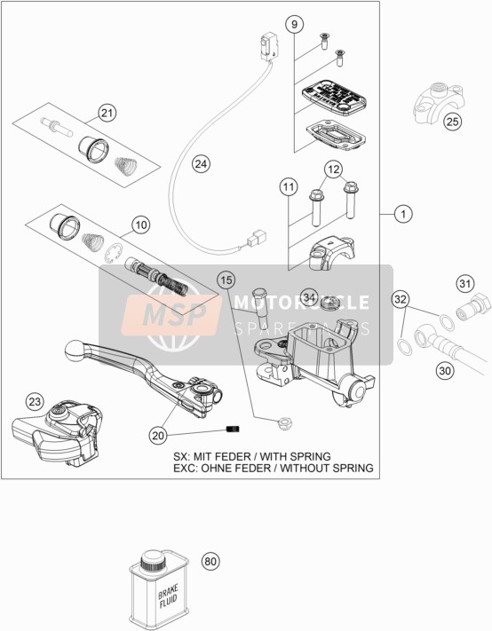 Husqvarna FE 350s, United States 2016 Voorrem aansturing voor een 2016 Husqvarna FE 350s, United States