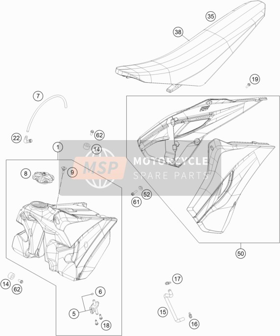 Husqvarna TC 250, Europe 2016 TANK, SITZ für ein 2016 Husqvarna TC 250, Europe