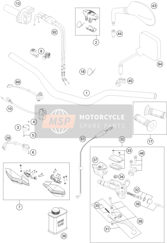 Husqvarna FE 450, Europe 2016 Manubrio, Controlli per un 2016 Husqvarna FE 450, Europe