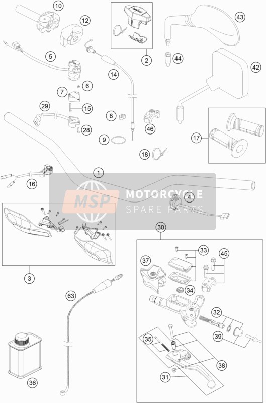 Husqvarna TE 250, Europe 2016 Handlebar, Controls for a 2016 Husqvarna TE 250, Europe