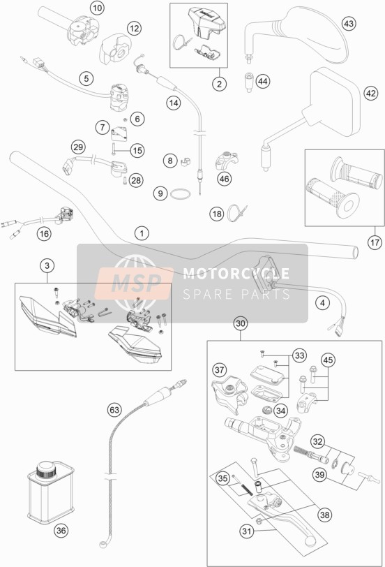 Husqvarna TE 250, Australia 2016 Manubrio, Controlli per un 2016 Husqvarna TE 250, Australia