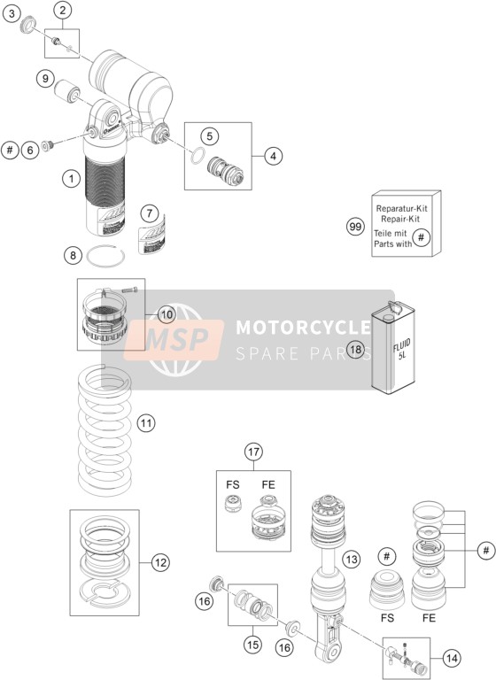 Husqvarna 701 ENDURO, Australia 2016 Shock Absorber Disassembled for a 2016 Husqvarna 701 ENDURO, Australia