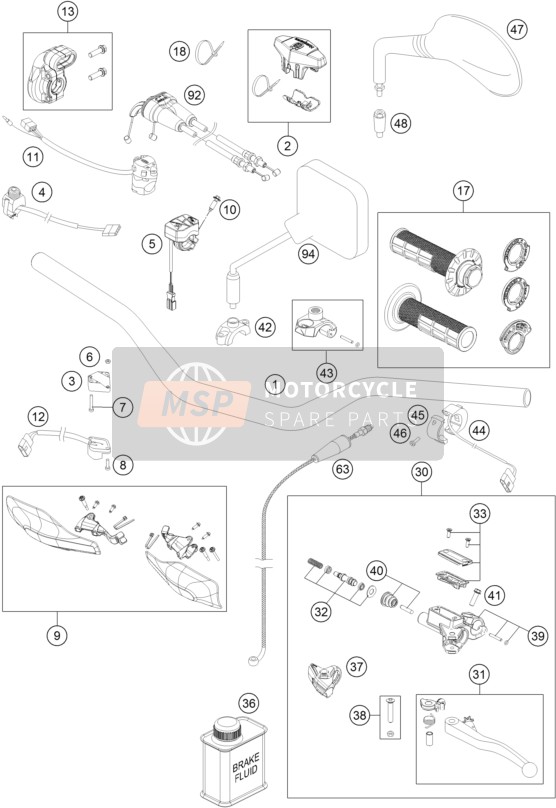 Husqvarna FE 250, Europe 2017 Handlebar, Controls for a 2017 Husqvarna FE 250, Europe