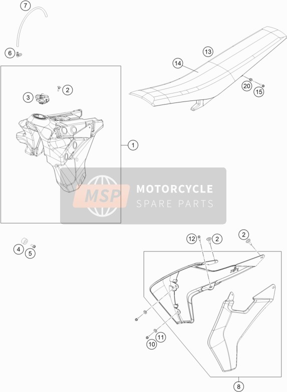 Husqvarna FE 250, Europe 2017 Tank, Zadel voor een 2017 Husqvarna FE 250, Europe