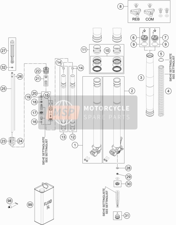 Husqvarna FE 350, Europe 2017 Front Fork Disassembled for a 2017 Husqvarna FE 350, Europe