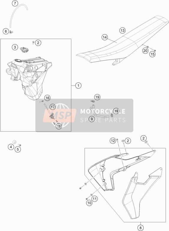 Husqvarna TE 300, Europe 2017 Tanque, Asiento para un 2017 Husqvarna TE 300, Europe