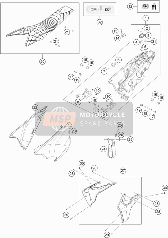 Husqvarna 701 Supermoto, Europe 2017 Tanque, Asiento para un 2017 Husqvarna 701 Supermoto, Europe