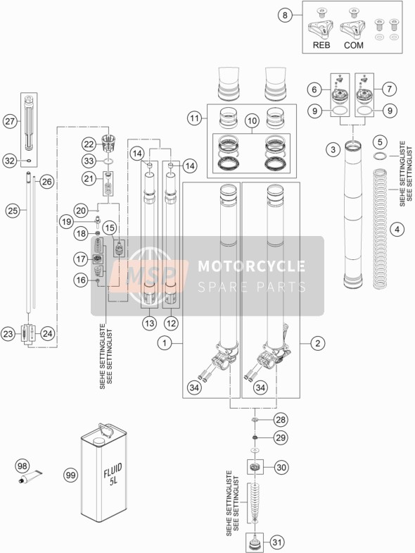 Husqvarna FE 350, Europe 2018 Fourche avant démontée pour un 2018 Husqvarna FE 350, Europe