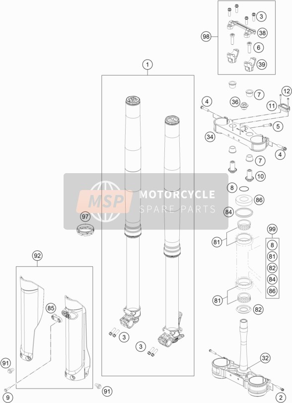 Husqvarna TC 250, Europe 2018 VORDERRADGABEL, GABELBRÜCKE für ein 2018 Husqvarna TC 250, Europe