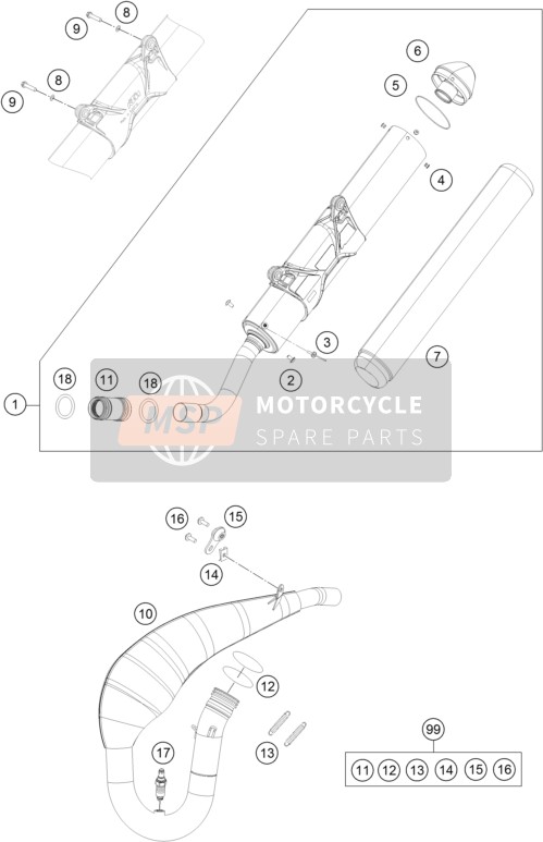 Husqvarna TE 300i, Europe 2018 Impianto di scarico per un 2018 Husqvarna TE 300i, Europe