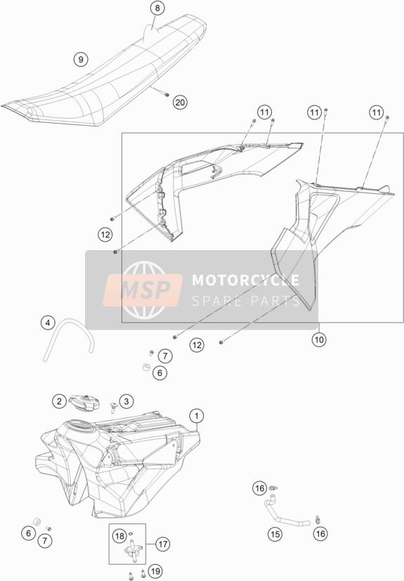 Husqvarna TC 250 2019 Tank, Zadel voor een 2019 Husqvarna TC 250