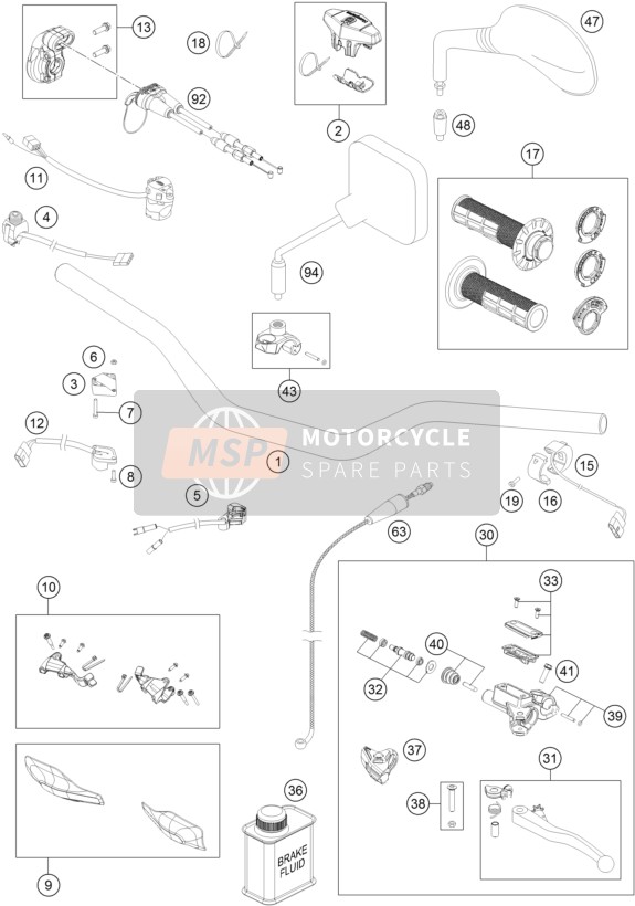 Husqvarna TE 300i, Europe 2019 Handlebar, Controls for a 2019 Husqvarna TE 300i, Europe