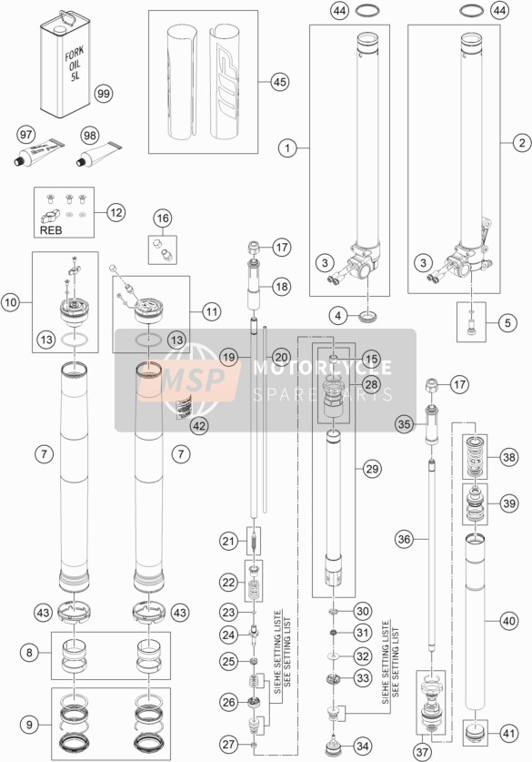 Husqvarna TC 85 17/14 EU 2020 Front Fork Disassembled for a 2020 Husqvarna TC 85 17/14 EU