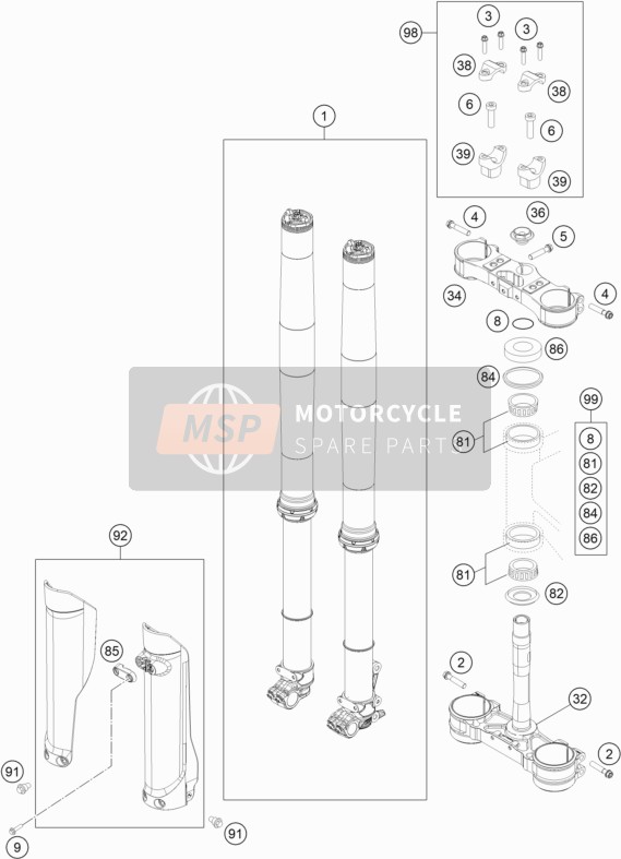 Husqvarna FE 350s US 2020 Front Fork, Triple Clamp for a 2020 Husqvarna FE 350s US