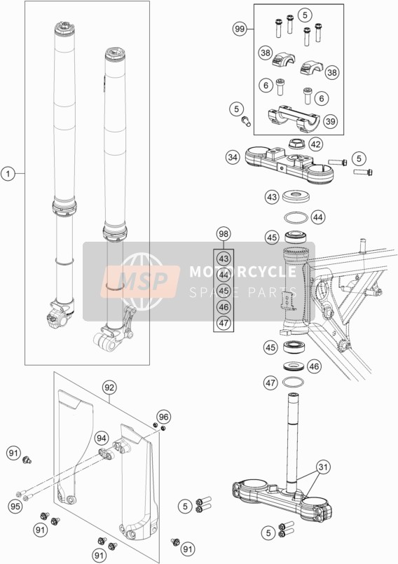 Husqvarna TC 65 EU 2020 Fourche avant, Pince Tripler pour un 2020 Husqvarna TC 65 EU