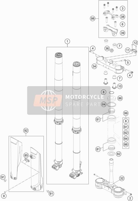 Husqvarna TX 300i US 2020 Fourche avant, Pince Tripler pour un 2020 Husqvarna TX 300i US