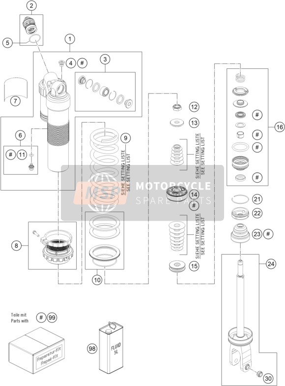 Husqvarna FE 250 EU 2021 Shock Absorber Disassembled for a 2021 Husqvarna FE 250 EU