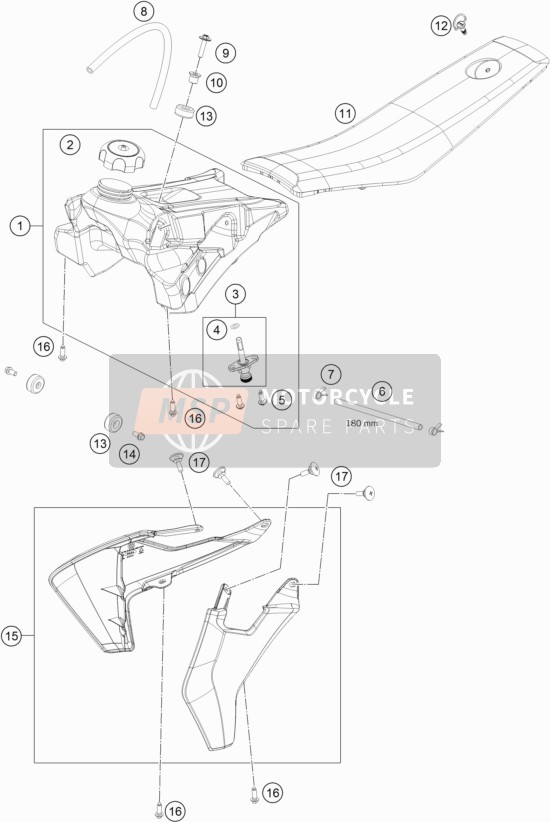 Husqvarna TC 50 Mini EU 2020 Tank, Zadel voor een 2020 Husqvarna TC 50 Mini EU