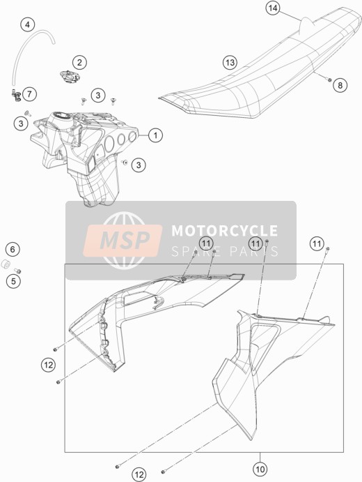 Husqvarna TX 300i US 2020 Tank, Zadel voor een 2020 Husqvarna TX 300i US