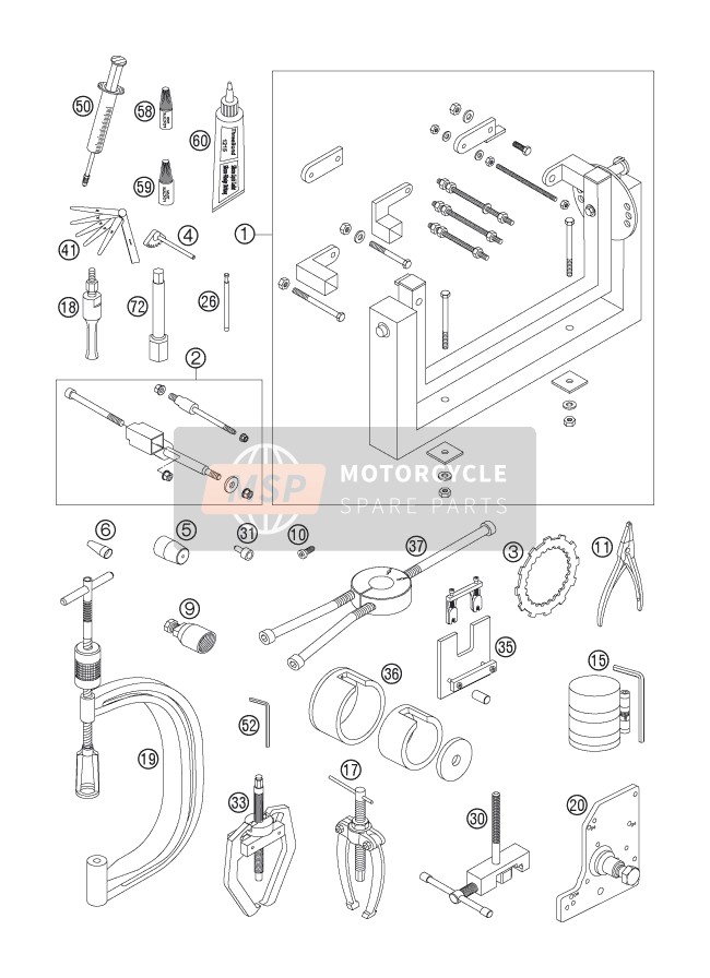 Husaberg FS 650c/6, Europe 2005 Outils spéciaux (Moteur) pour un 2005 Husaberg FS 650c/6, Europe