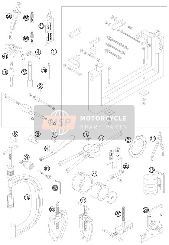 Husaberg FE 550e/6, Australia, United Kingdom 2008 Speciaal gereedschap (Motor) voor een 2008 Husaberg FE 550e/6, Australia, United Kingdom