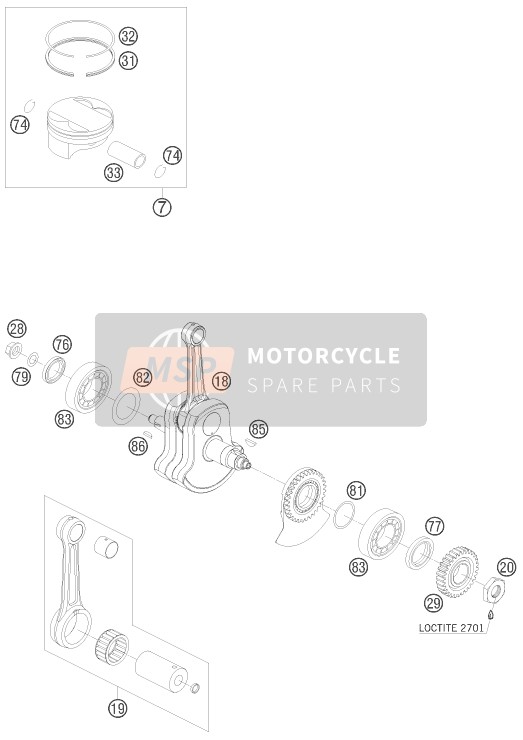 Husaberg FS 650c/6, Europe 2008 Krukas, Zuiger voor een 2008 Husaberg FS 650c/6, Europe