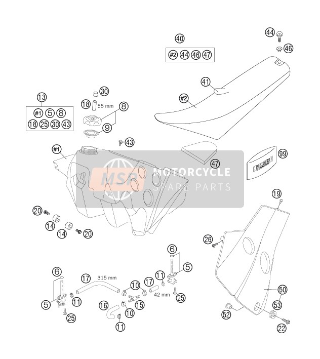 Husaberg FS 450e/6, Europe 2005 Tank, Seat for a 2005 Husaberg FS 450e/6, Europe