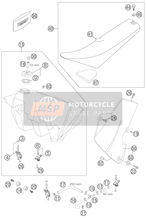 Husaberg FE 450e/6, Europe 2007 Tank, Seat for a 2007 Husaberg FE 450e/6, Europe