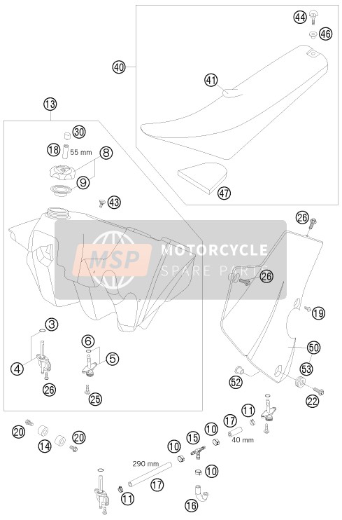 Husaberg FE 450e/6, Europe 2008 Tank, Zadel voor een 2008 Husaberg FE 450e/6, Europe