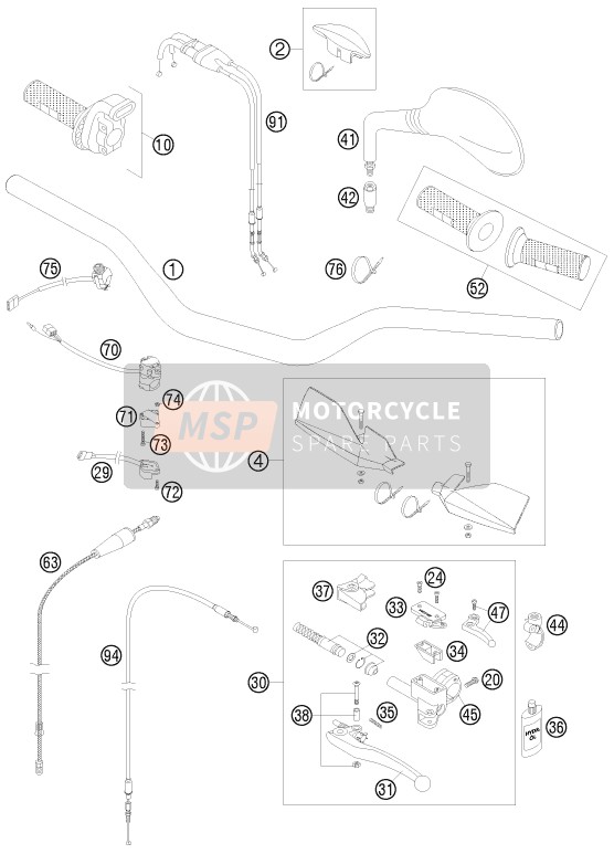 Husaberg FE 550e/6, Europe 2008 Handlebar, Controls for a 2008 Husaberg FE 550e/6, Europe