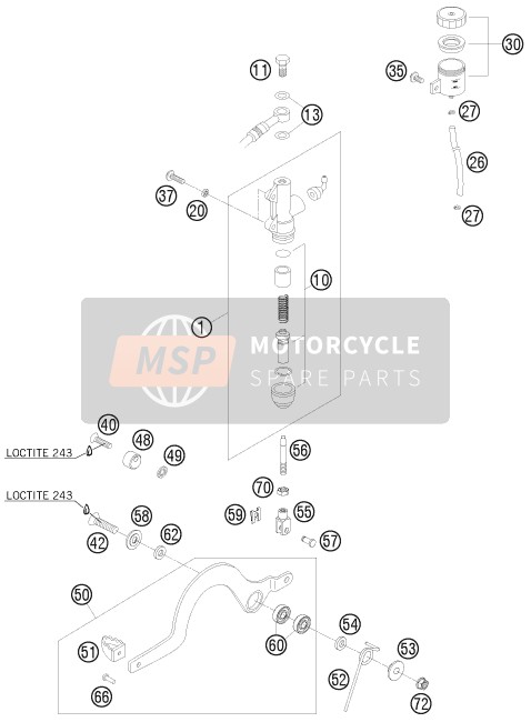 Husaberg FE 550e/6, United States 2008 Commande de frein arrière pour un 2008 Husaberg FE 550e/6, United States