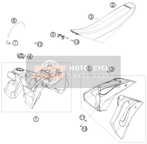 Husaberg FE 570, United States 2009 Tank, Zadel voor een 2009 Husaberg FE 570, United States