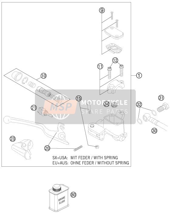 Husaberg FE 501, United States 2013 Front Brake Control for a 2013 Husaberg FE 501, United States