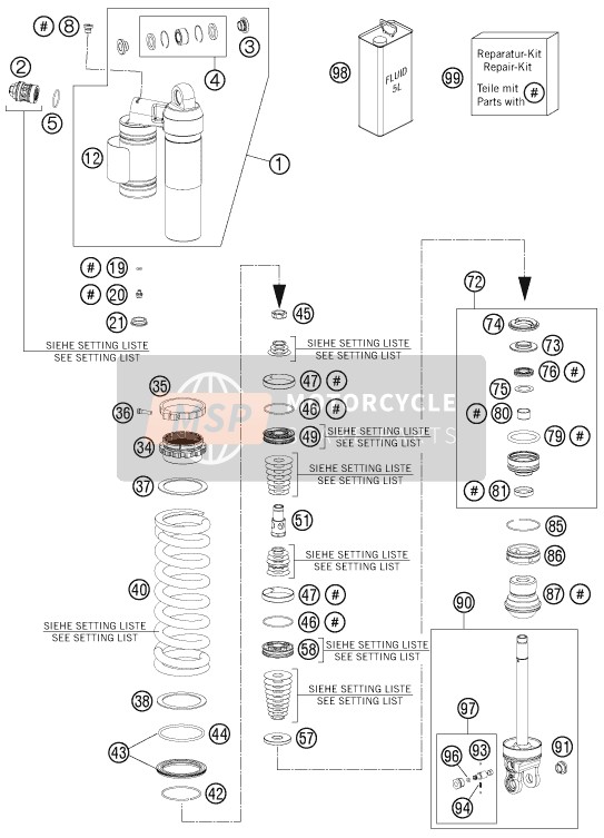 Husaberg FE 250, United States 2014 Shock Absorber Disassembled for a 2014 Husaberg FE 250, United States