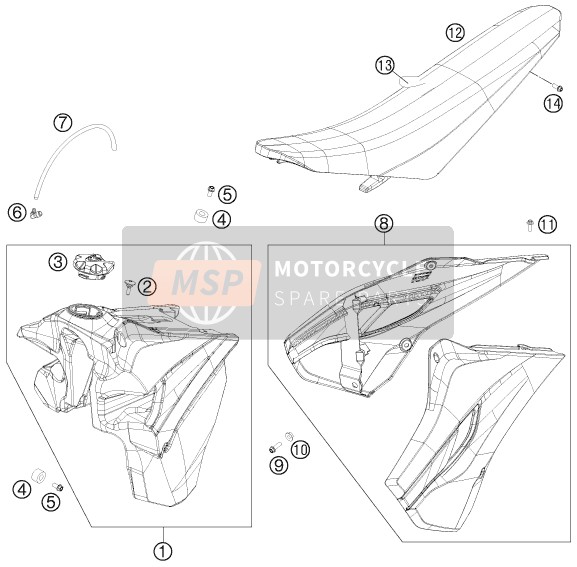 Husaberg FE 350, United States 2014 Tank, Zadel voor een 2014 Husaberg FE 350, United States