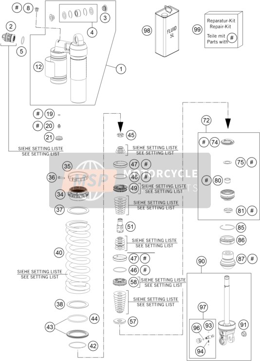 Husaberg TE 250, United States 2014 Shock Absorber Disassembled for a 2014 Husaberg TE 250, United States
