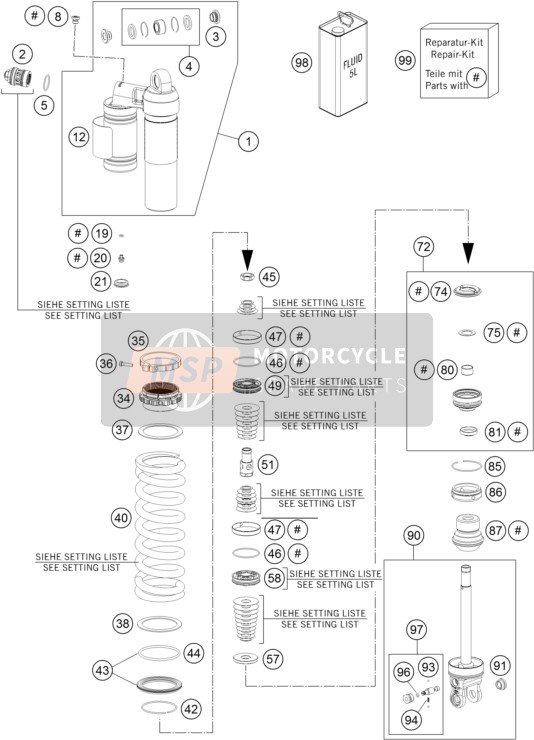 Husaberg TE 300, Europe 2014 Shock Absorber Disassembled for a 2014 Husaberg TE 300, Europe