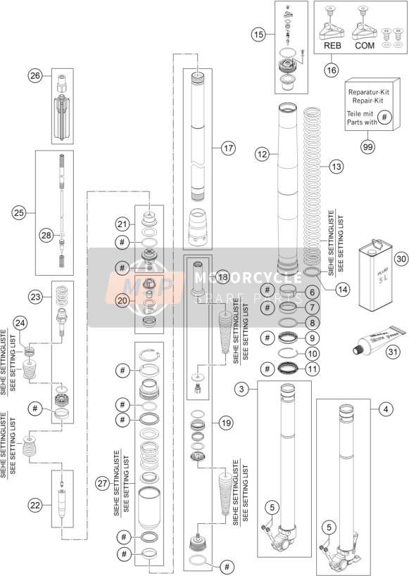 Husaberg FE 350S, United States 2015 Front Fork Disassembled for a 2015 Husaberg FE 350S, United States