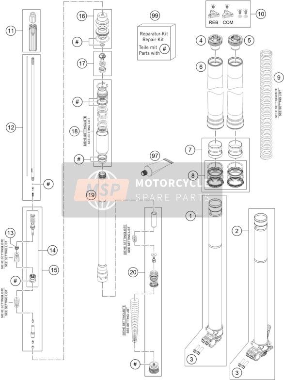Husaberg FE 450, United States 2016 Front Fork Disassembled for a 2016 Husaberg FE 450, United States