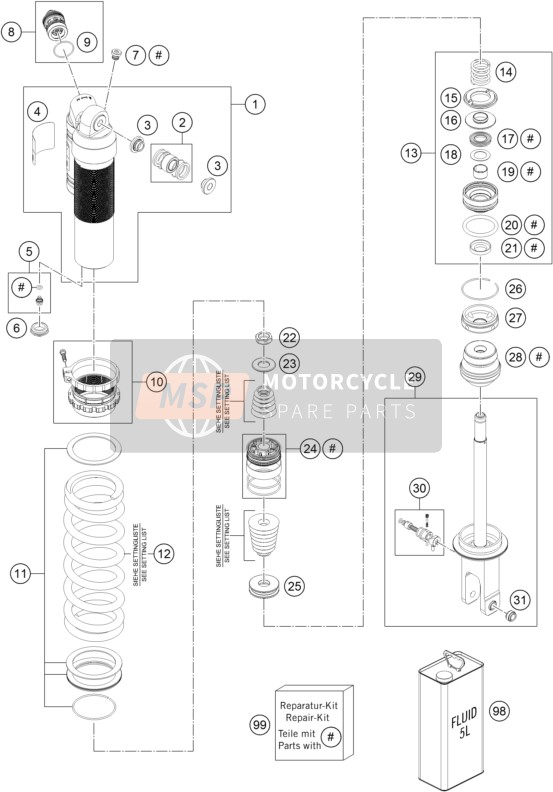 Husaberg FE 450, United States 2016 Amortiguador desmontado para un 2016 Husaberg FE 450, United States