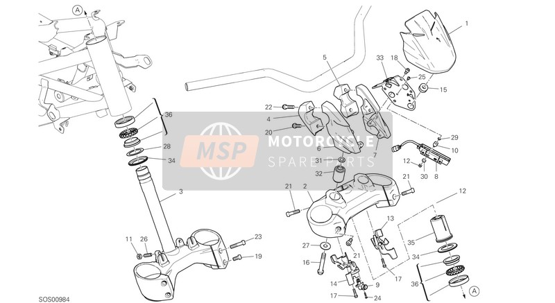 Ducati DIAVEL 1260 LAMBORGHINI 2021 Assemblaggio dello sterzo per un 2021 Ducati DIAVEL 1260 LAMBORGHINI